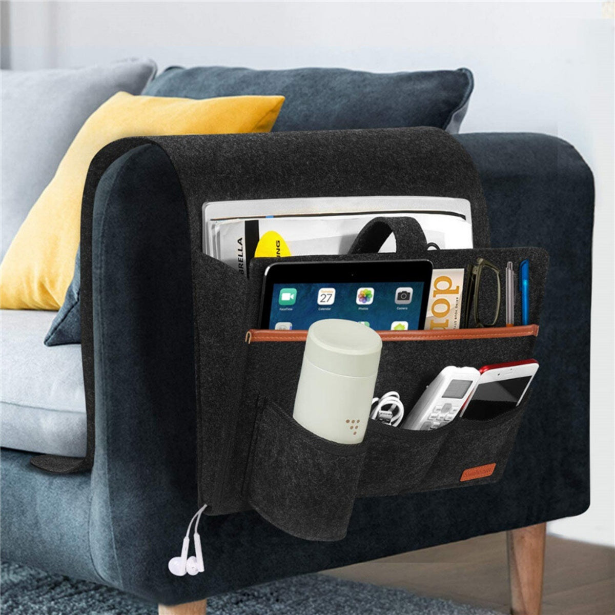 Extra Felt Bedside Storage Organizer Hanging Storage Armrest Sofa Holder Pouch