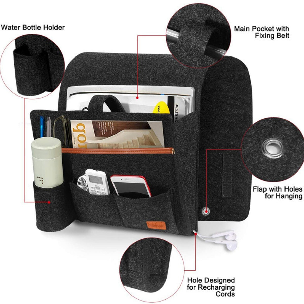 Extra Felt Bedside Storage Organizer Hanging Storage Armrest Sofa Holder Pouch